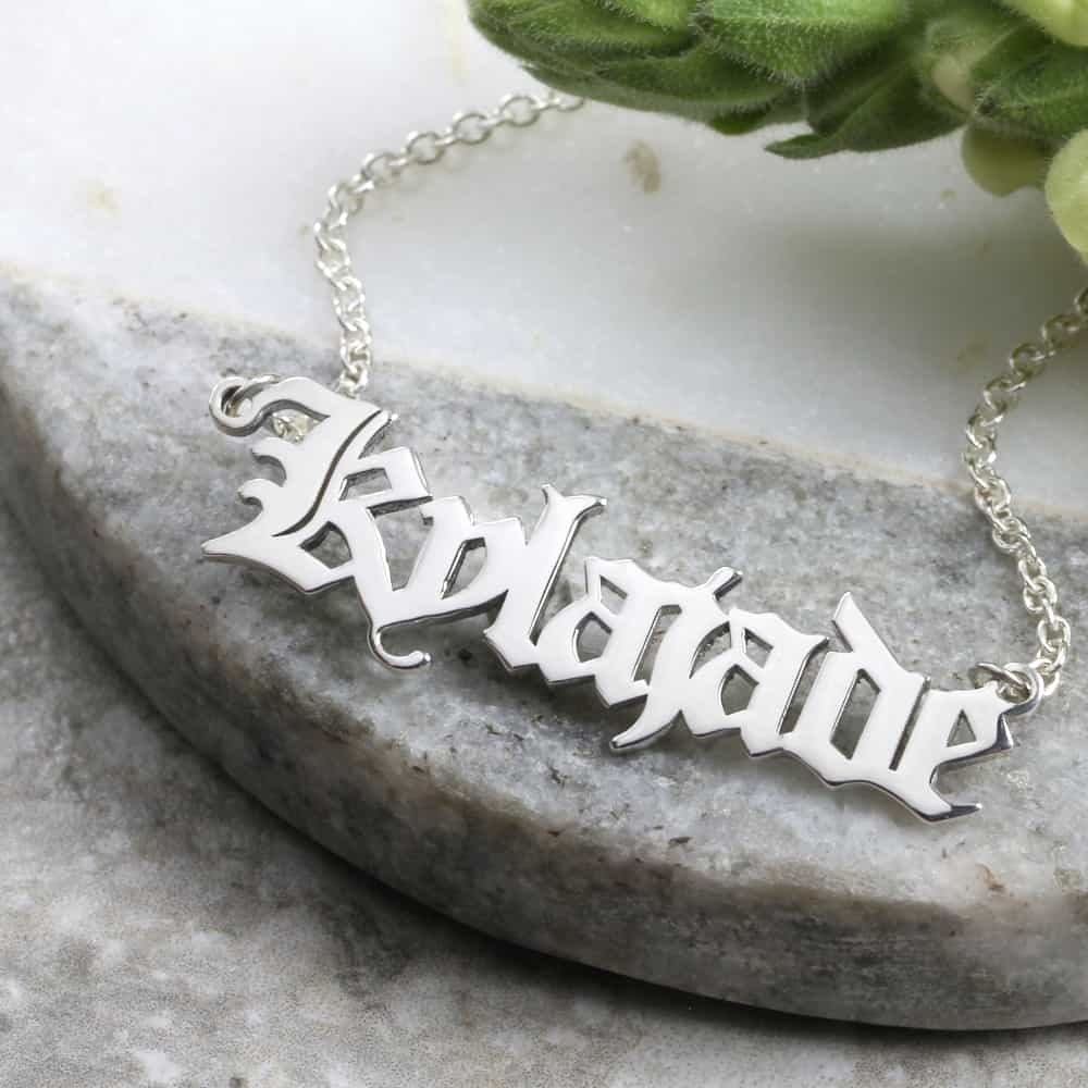 Personalised Necklace Old English Name Necklace Silvery Jewellery