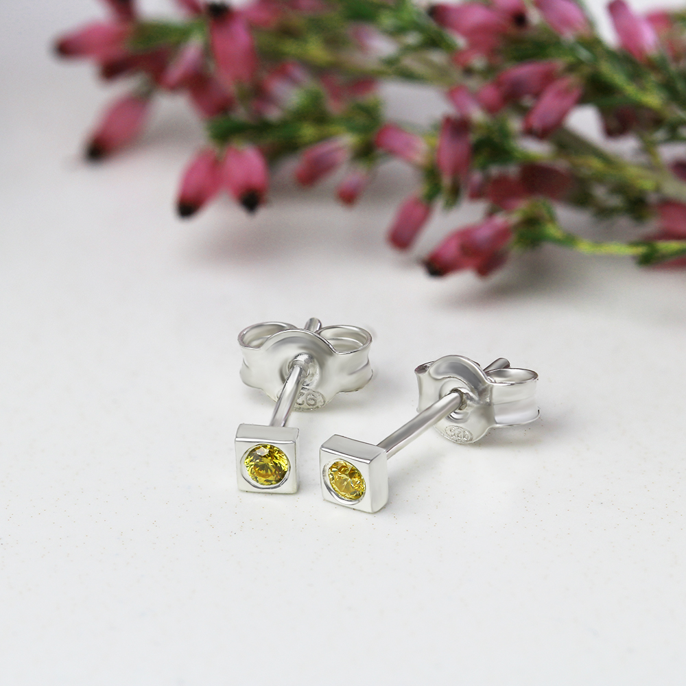 Square Birthstone Stud Earrings