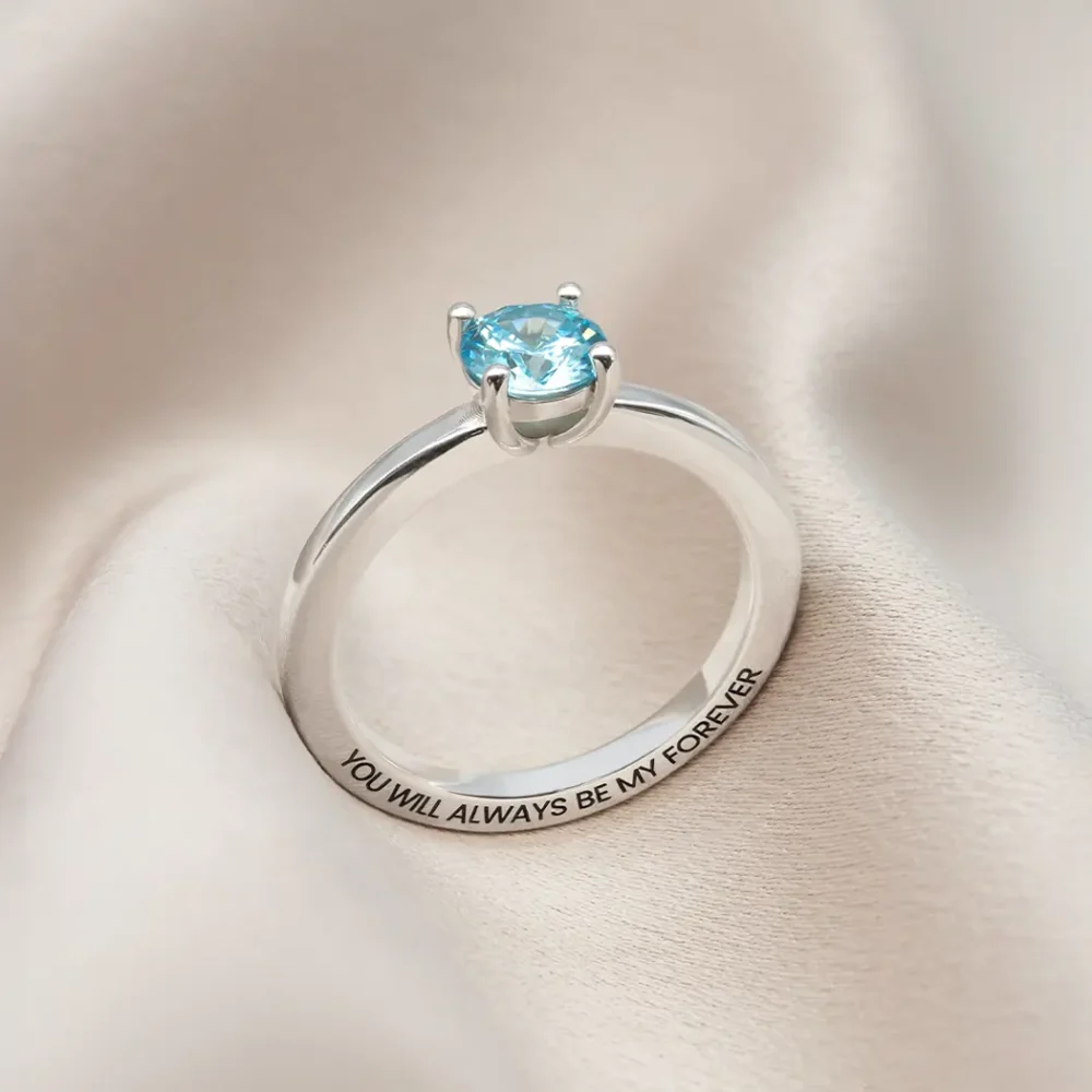 Engraved Round Cubic Zirconia Ring(Select Stone Colour)