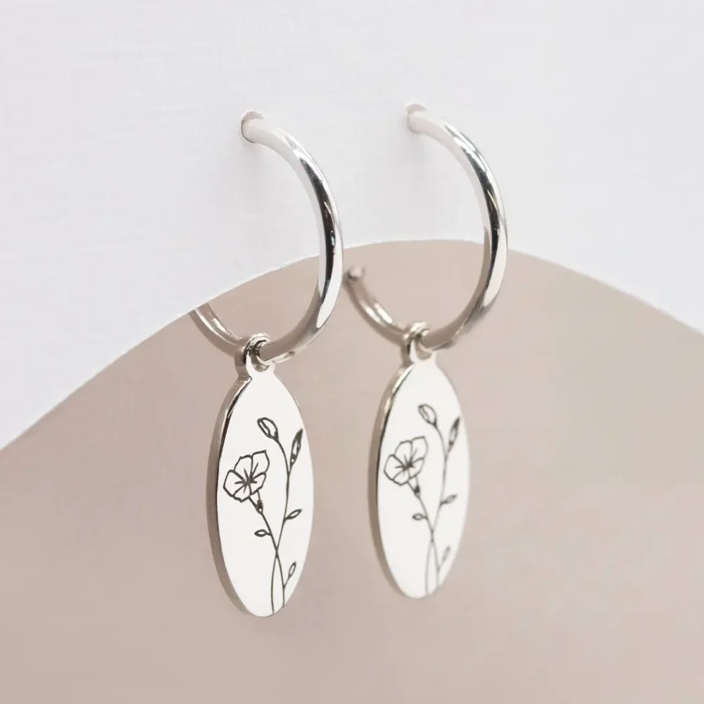 Birth Month Flower Huggie Hoop Earrings