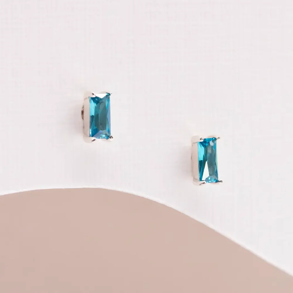 Dainty Baguette Birthstone Stud Earrings