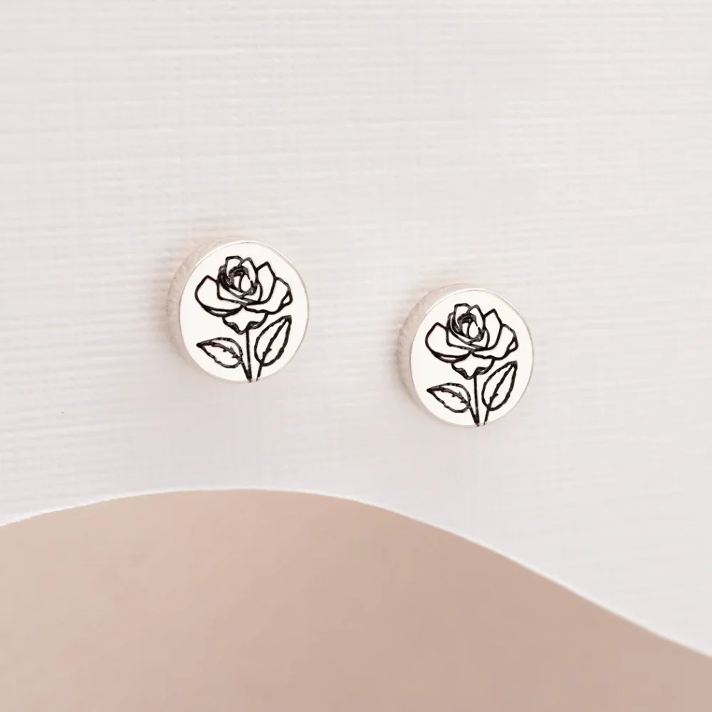 Birth Month Flower Coin Stud Earrings
