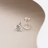 Birth Month Flower Coin Stud Earrings - Image 2