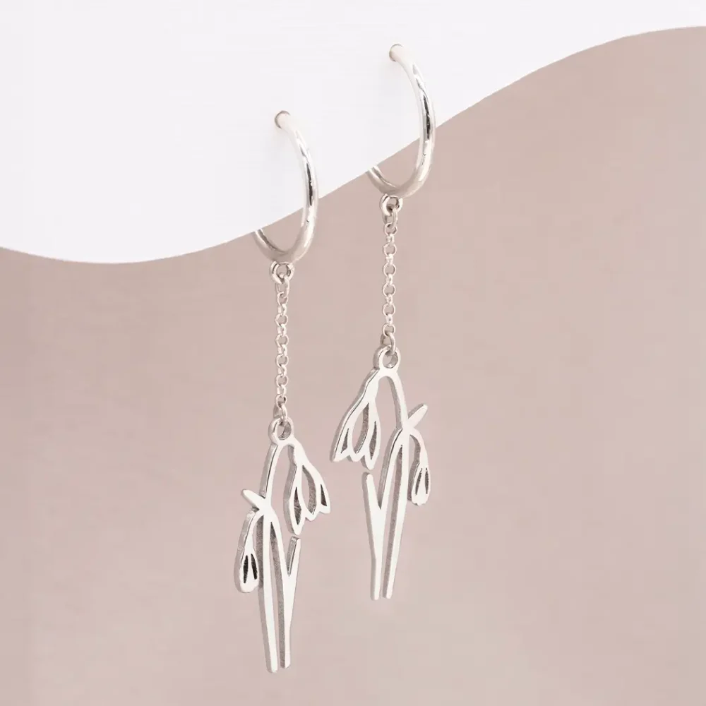Birth Month Flower Dangle Hoop Earrings
