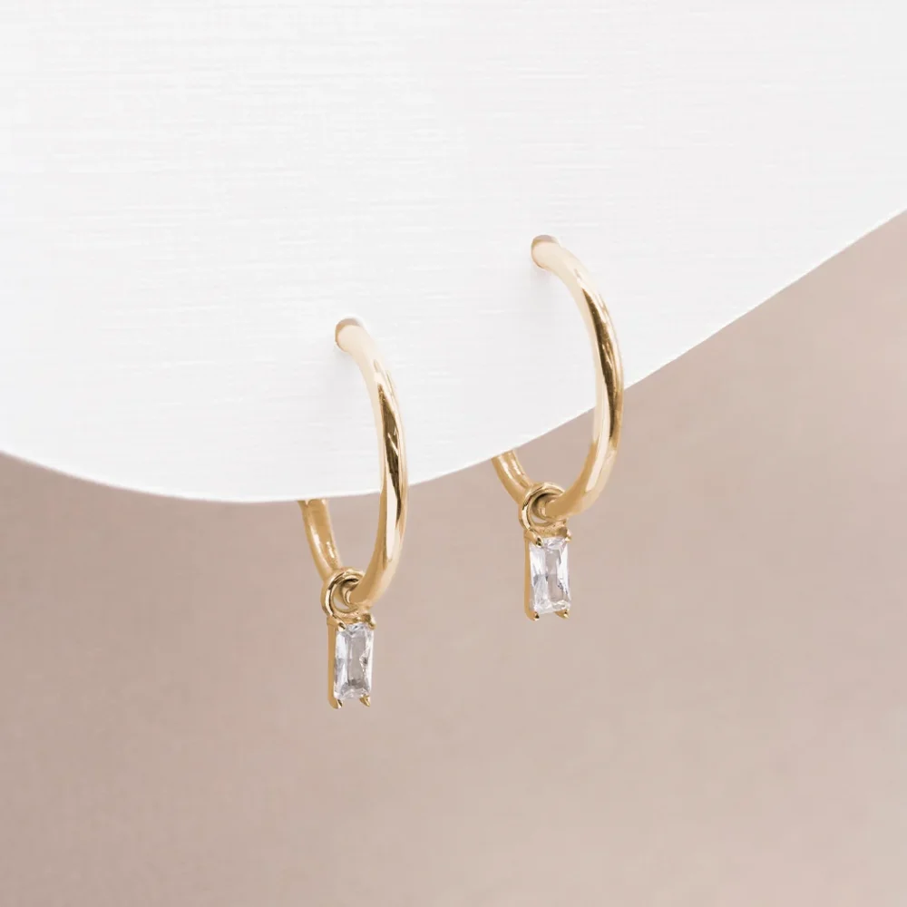 Dainty Baguette Birthstone Huggie Hoop Earrings