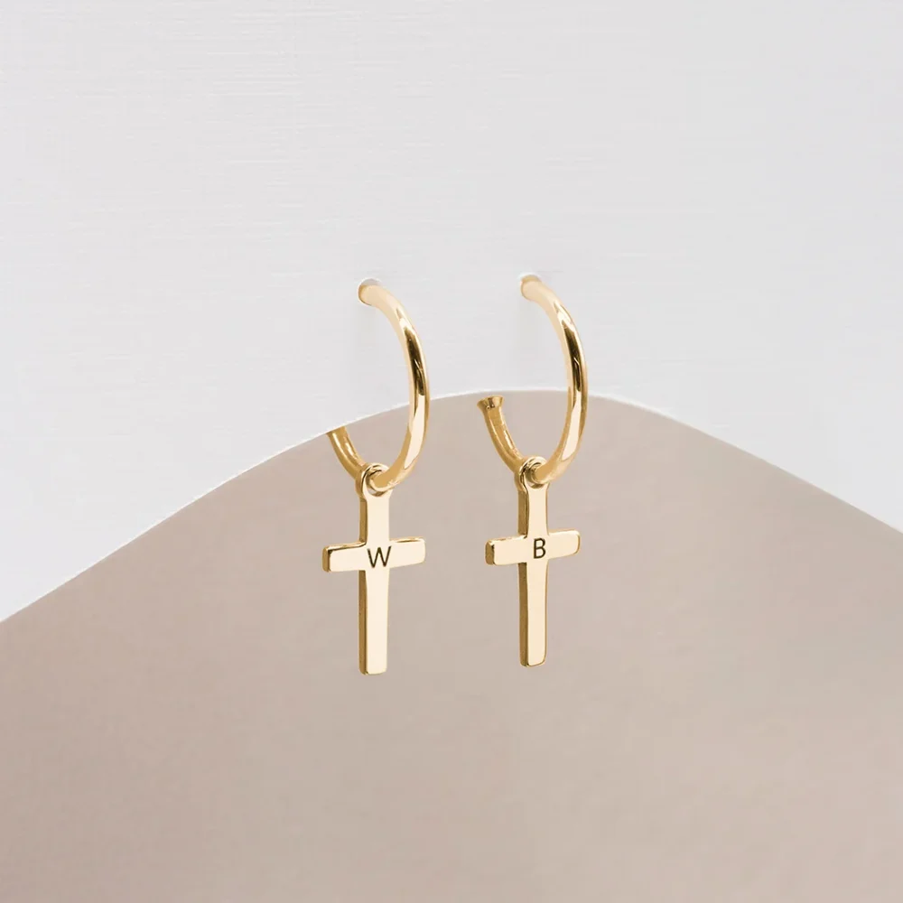 Personalised Cross Huggie Hoop Earrings