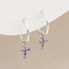 Birthstone Cross Huggie Hoop Earrings - Image 3