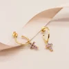Birthstone Cross Huggie Hoop Earrings - Image 2