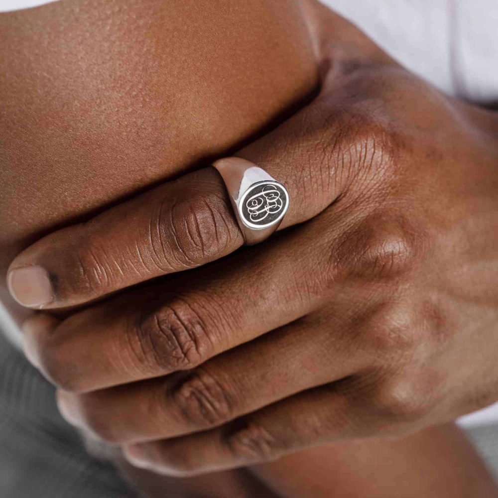Sterling silver mens signet ring by silvery jewellery SOLID ETCHED INITIALS SIGNET RING