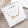 Name Necklace & Birthstone Stud Earrings
