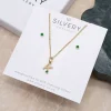 Dainty Initial Birthstone Necklace & Birthstone Stud Earrings - Image 2
