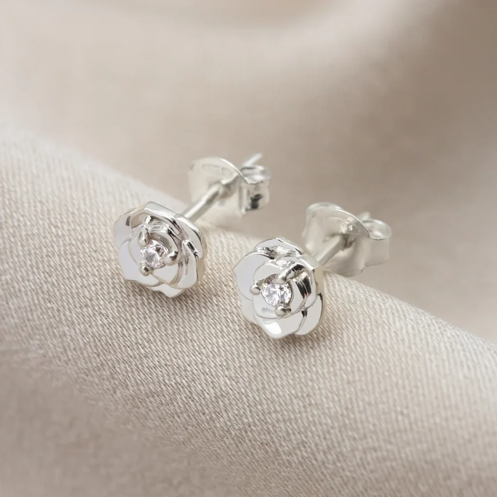 Dainty Rose Diamond Stud Earrings