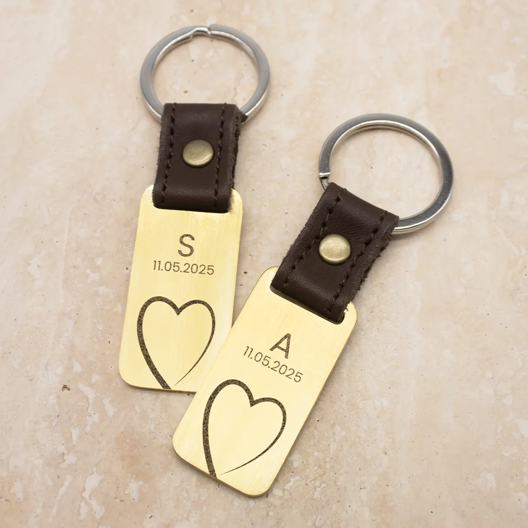 Personalised Couples Infinity Key Ring Set - Brass - Image 2