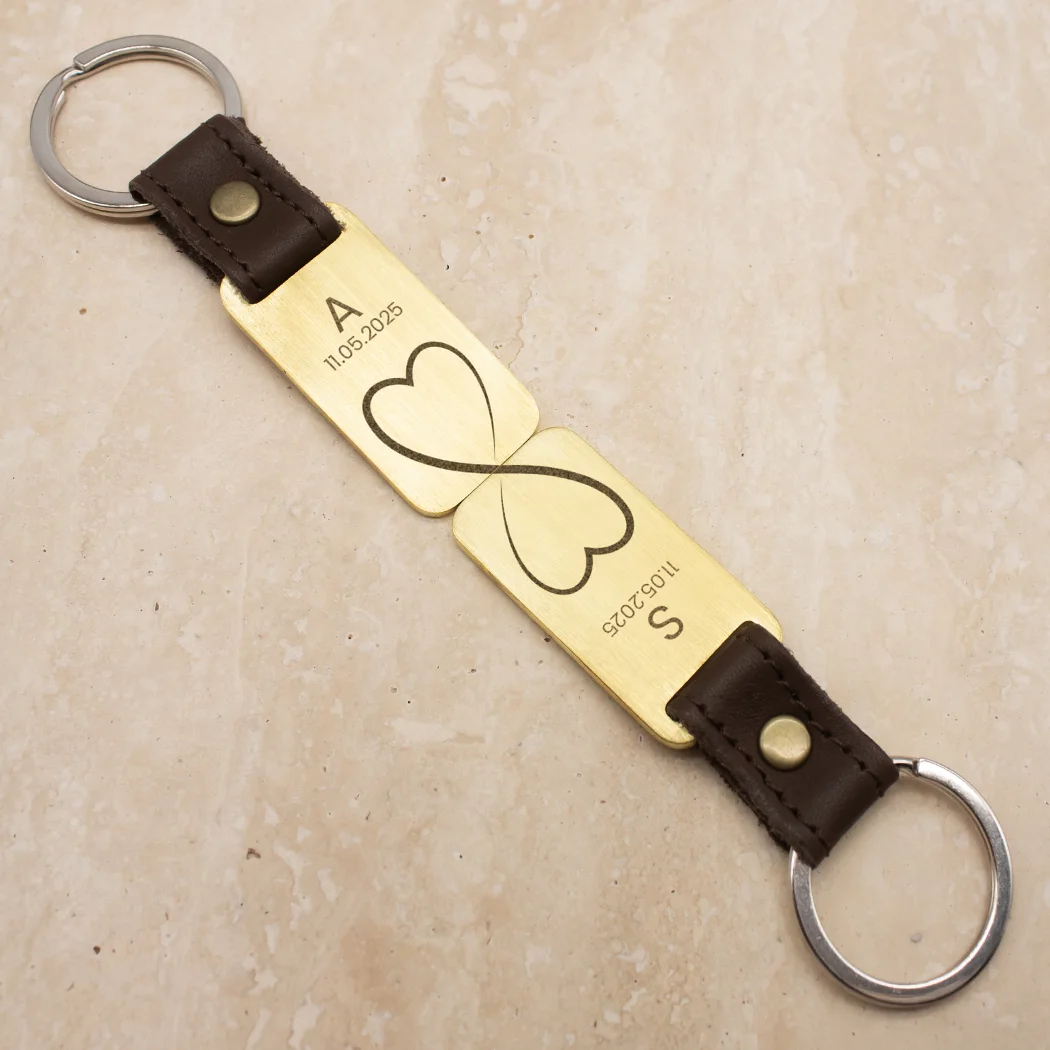 Personalised Couples Infinity Key Ring Set - Brass - Image 4