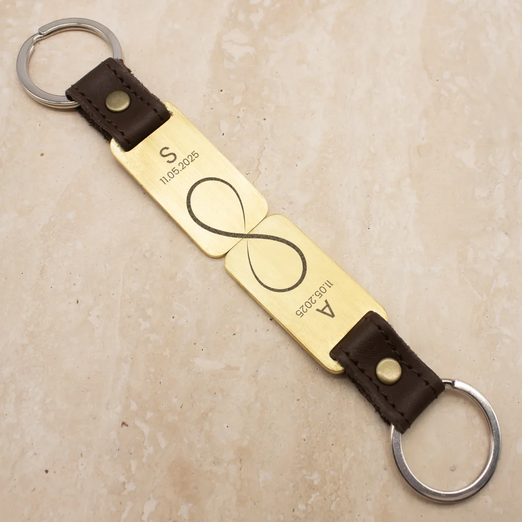Personalised Couples Infinity Key Ring Set - Brass