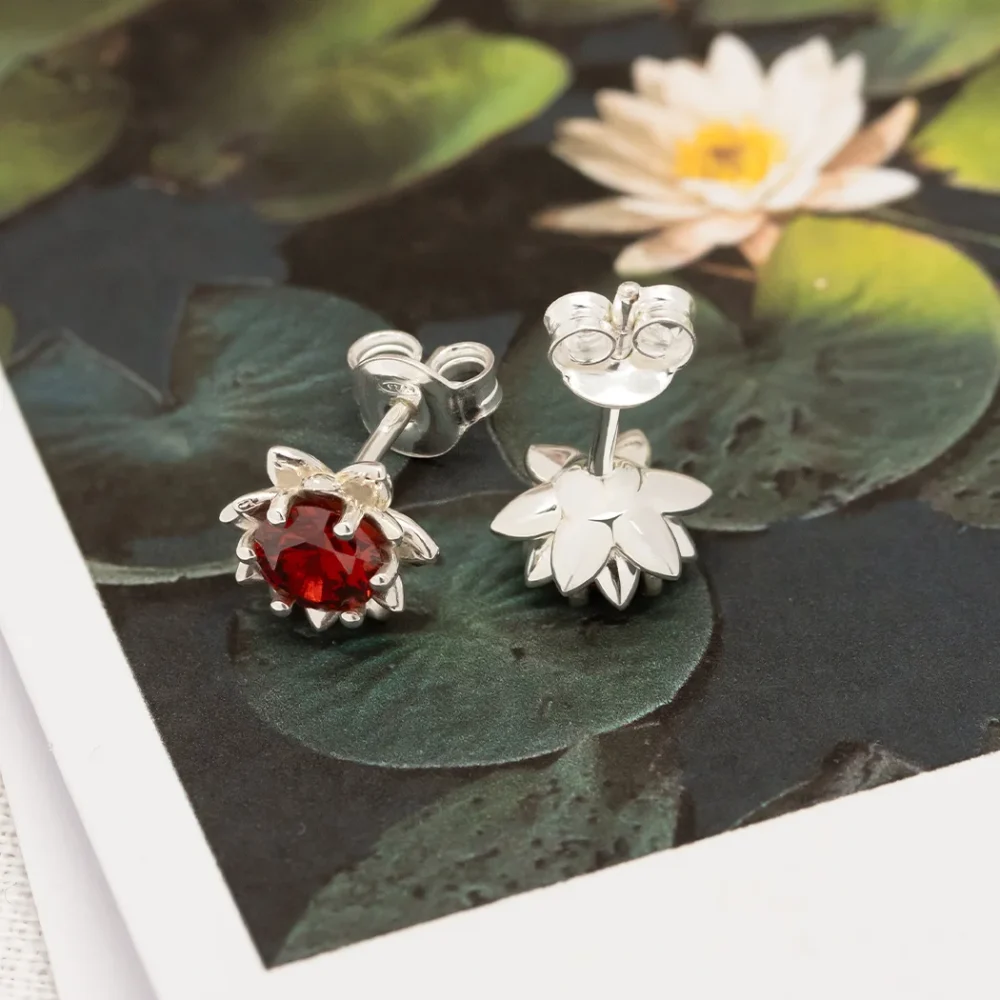 Water Lily Birthstone Stud Earrings